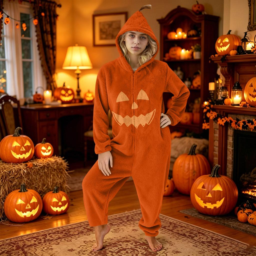 Women's Halloween Print Flannel Pajama Set for Cozy Loungewear