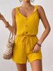Tuta corta da donna a tinta unita con texture, spalline intrecciate, casual, per vacanze, con coulisse, senza maniche
