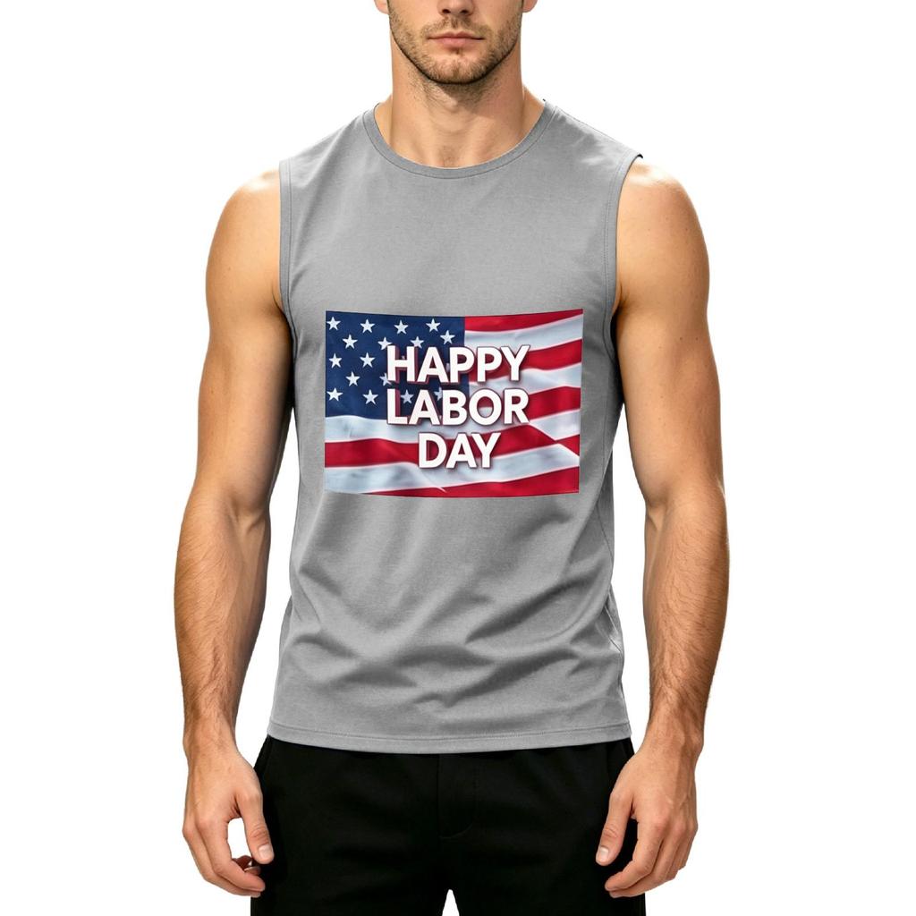 Men's Sleeveless Casual Tank Top Muscle Shirt with Printed Graphic for Labor Day Comfortable Fit Lightweight Summer Wear