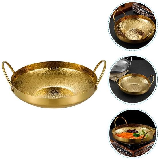 Milisten Stainless Steel Dry Pot, Japanese Shabu Pot Salad Serving Pot, Korean Soup Pots Mixing Skillet Pan, Stir Fry Pan Stockpot Cookware for