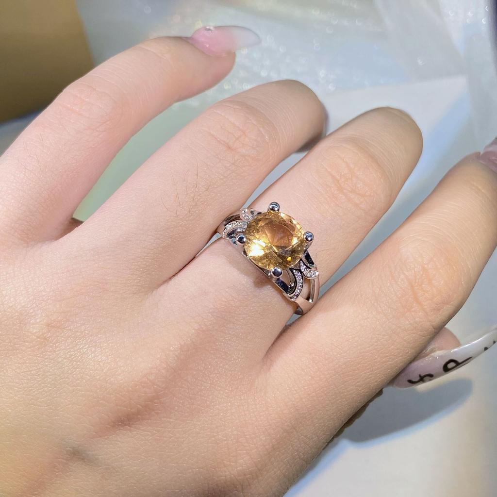 Champagne Ring 9 Silver Plated Round Microplated White Gold Ring Popular Jewelry Crystal Zircon Yellow