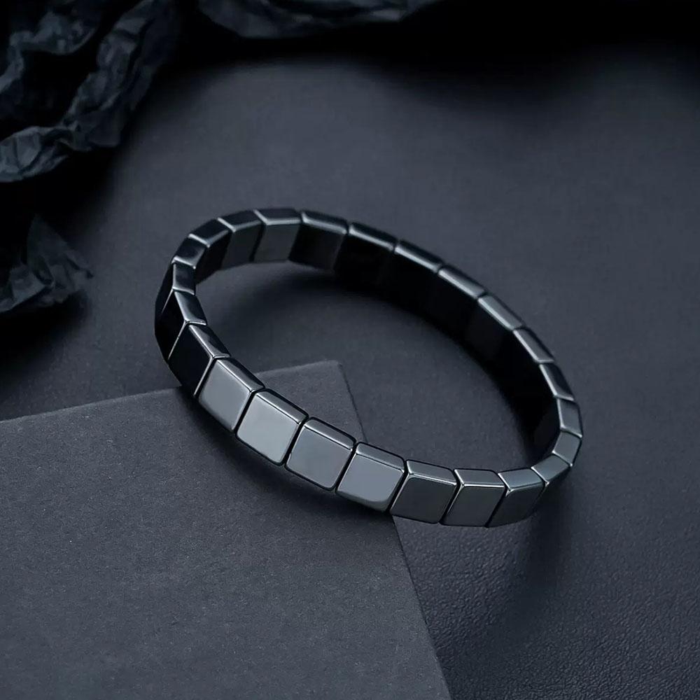 Heiß verkaufende Hämatit-, schwarze Gallensteine-, elastische quadratische Perlenarmbänder für Männer und Frauen Großhandel, schneller Versand