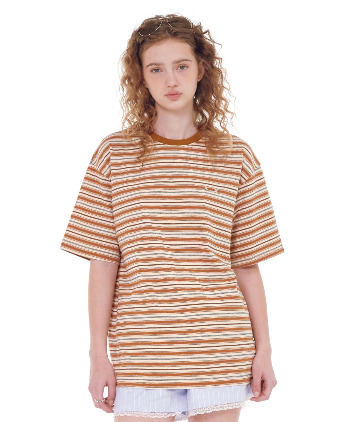 Noiago Noi1655 Oversized Striped T-Shirt (Orange) Free