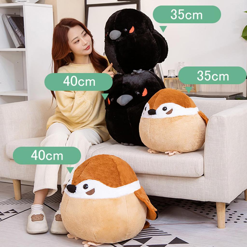 Cute plush fluffy body large black bird plush soft and fluffy lumbar Christmas Halloween nap black crow crow, cushion, pillow, sparrow-themed toy,