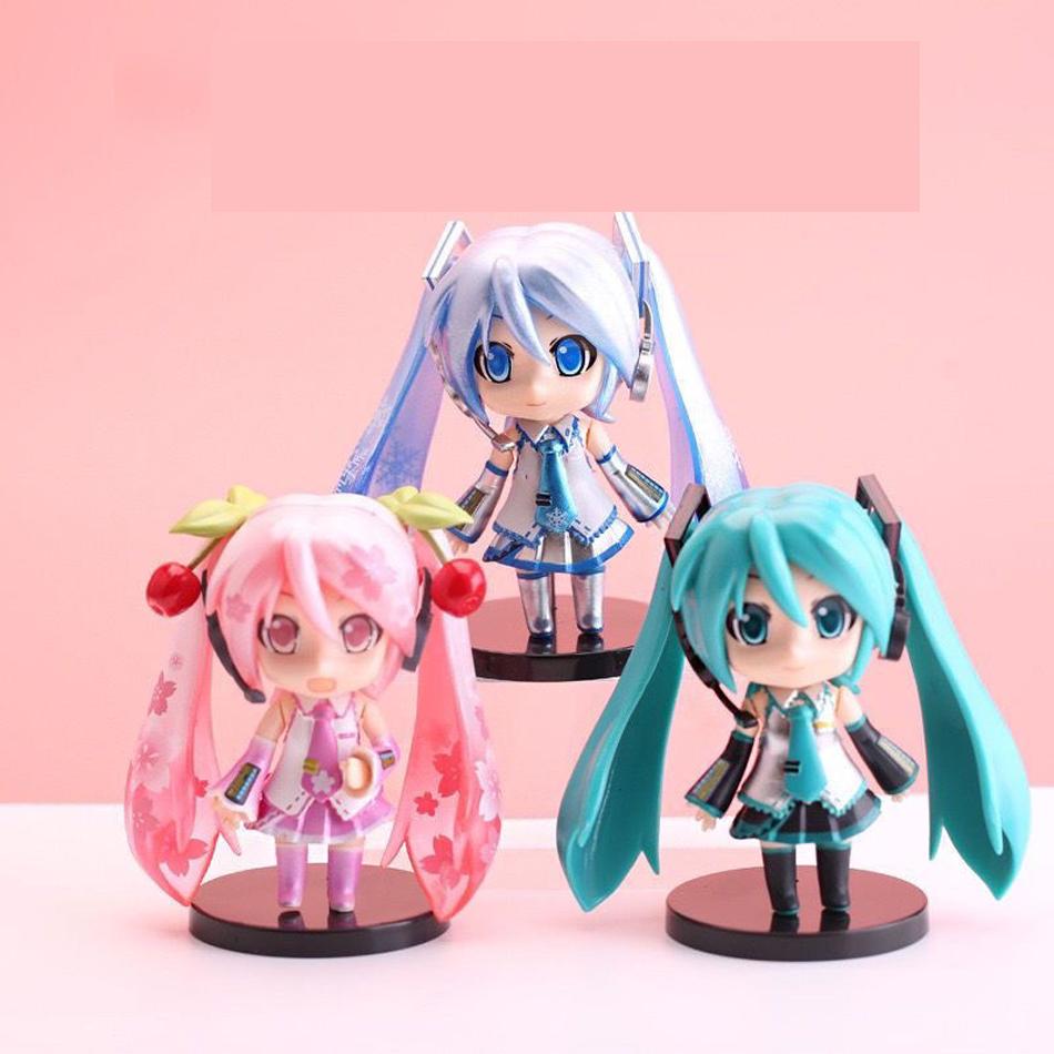 The  Hatsune Miku Figure Mini Character Ornaments Kawai Pink Green Hatsune Home desk Decoration Adult Toy