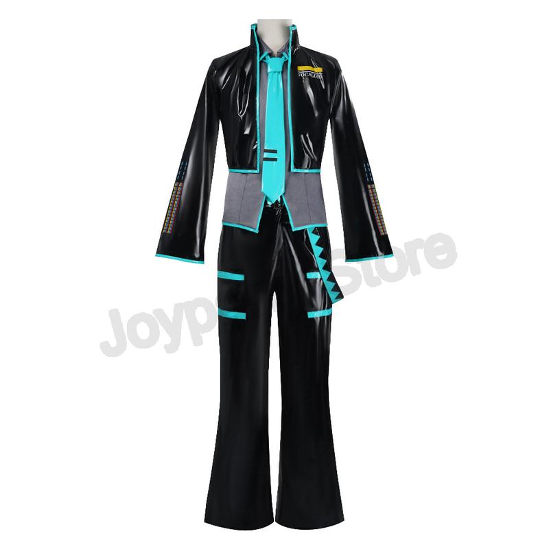 Anime Mikuo men version Cosplay Costume Green Color Any Size Custom Made Full Set Perfect Custom black jackets with green wigs