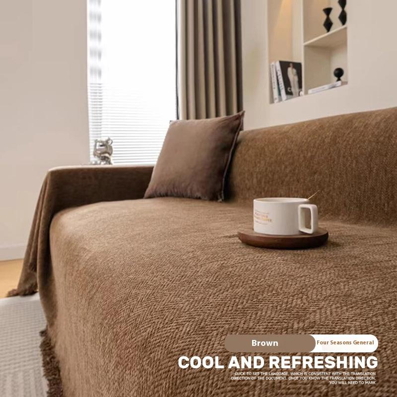Home Pure Color Herringbone Pattern Chenille Sofa Towel Full Cover Sofa Cover Anti-cat Scratching Sofa Blanket
