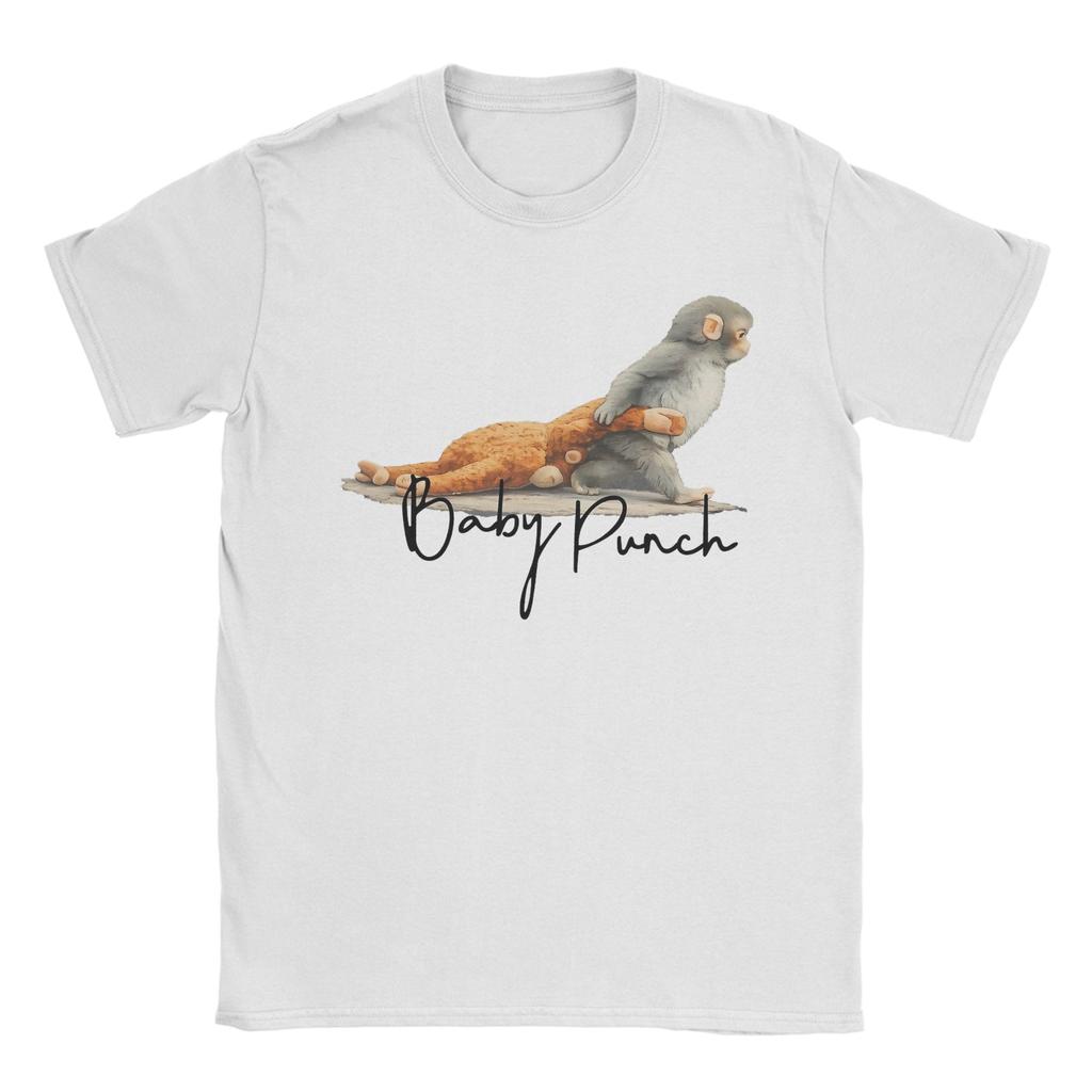 Men Women Printed Team Punch Punch the Monkey Baby Monkey Holding Plush Toy Tee T Shirt Pure Cotton Tshirts Clothes
