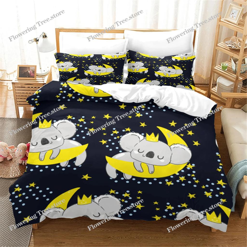 Cartoon Koala Duvet Cover King Queen Lovely Animal Bedding Set for Kids Teens Adults Wildlife Quilt Cover with Pillowcase