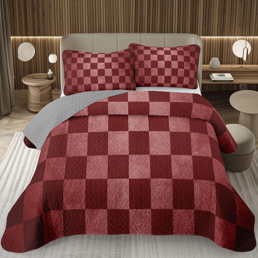 Retro Karierte Tagesdecke Twin Queen Vintage Ausgefallen Geometrisch Karomuster Gestepptes Bettwäscheset Schachbrettmuster Gitter Wendbare Tagesdecke Set