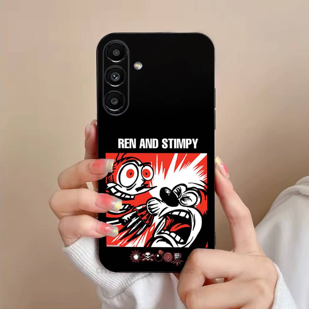 

Anime Ren and S-stimpy Phone Case For Samsung S25,24,23,22,21,S20,Ultra,Plus,FE Black Soft Cover SamsungS23plus5G