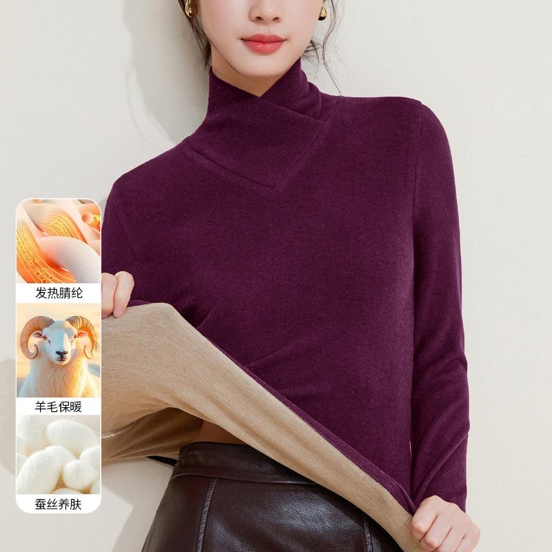 

Шерстяная и шелковая базовая рубашка с перекрещенным вырезом, женская осенняя одежда, теплая одежда, двухсторонняя бархатная внутренняя рубашка, бархатный утолщенный топ, зима. XXXL темно-фиолетового