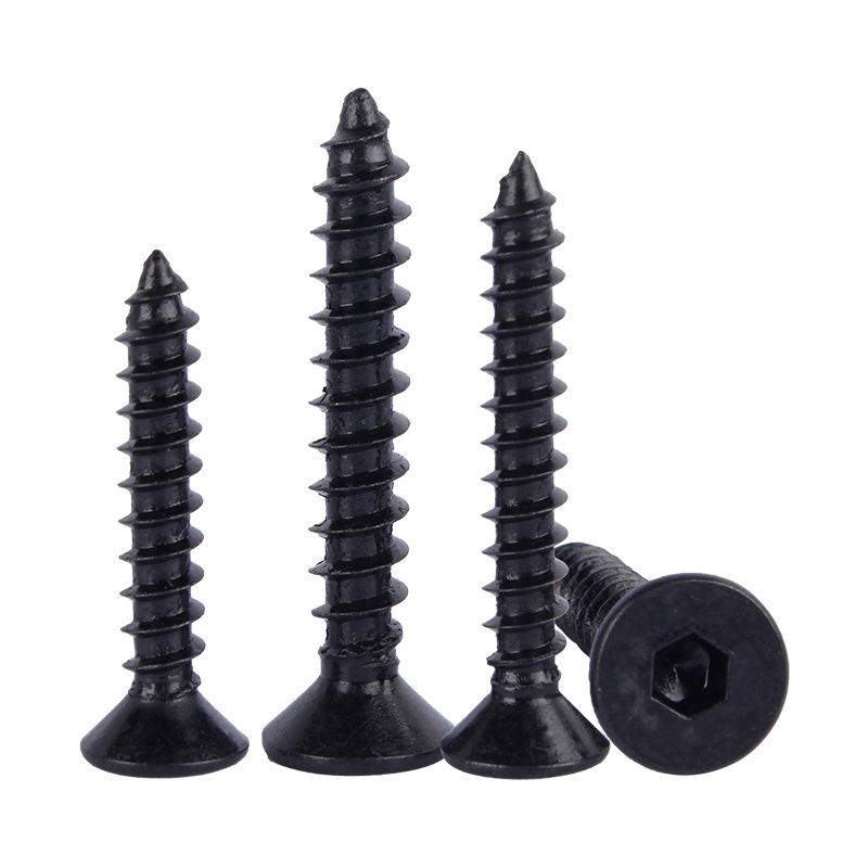 Black Carbon Steel Grade 8.8 Hex Socket Countersunk Self-Tapping Screws M3-M6