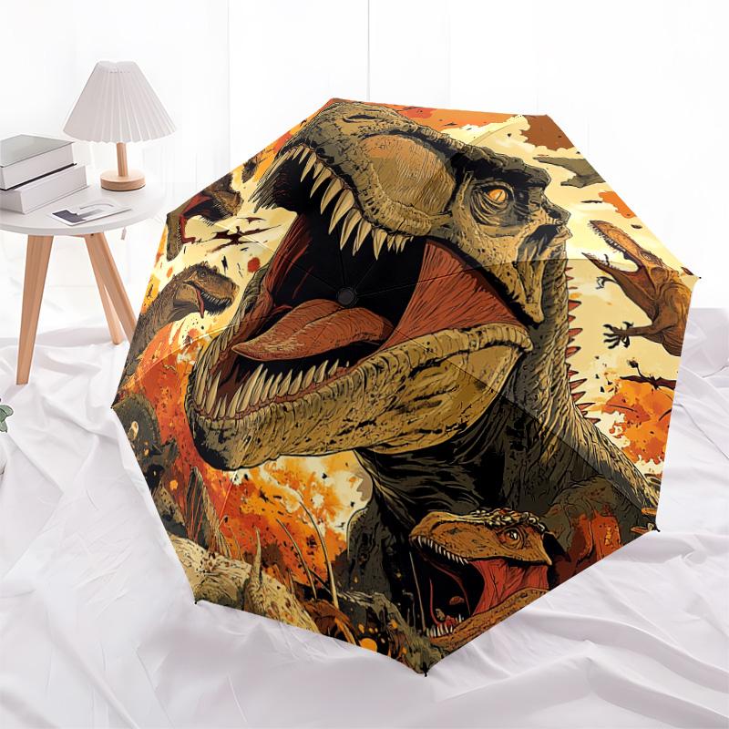1 szt. Automatyczny Składany Parasol - Wzór Tyranozaur Rex, Przenośna i Składana Konstrukcja z 8 Żebrami, Prezenty Świąteczne i Urodzinowe