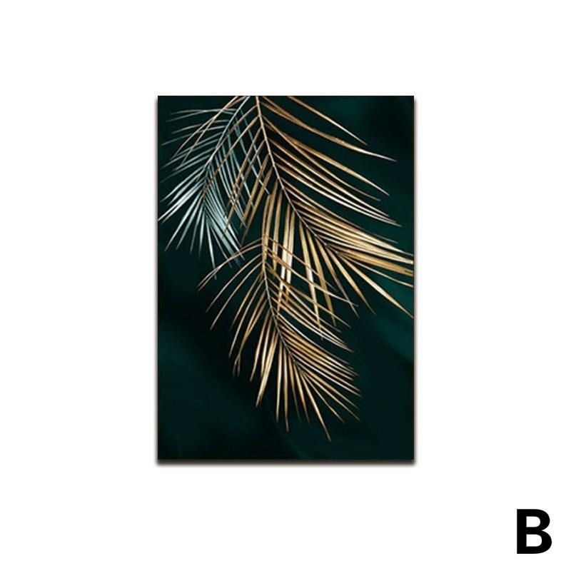 Golden Plant Leaves Abstract Wall Poster Modern Style Print Canvas Living Room Bedroom Painting Frameless