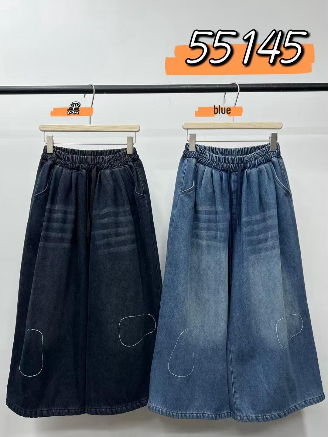 

WE Женские зимние джинсы с высокой талией, в корейском стиле, свободного кроя, больших размеров, на флисовой подкладке, с широкими штанинами One Size синий