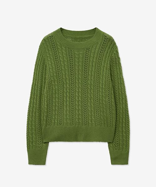 LADY VOLUME Twist Cable Punching Round Knit_Green