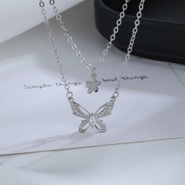 Mihan Zircon Butterfly Pendant Necklace Light Luxury Crystal Sweet Korean Temperament Chain Necklace For  Women Jewelry Gifts