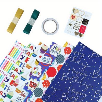 1Set Geschenkpapier zum Thema „Happy Birthday“, doppelseitig bedrucktes beschichtetes Papier, Geburtstagspapier, Geschenk-DIY-Geschenkbox