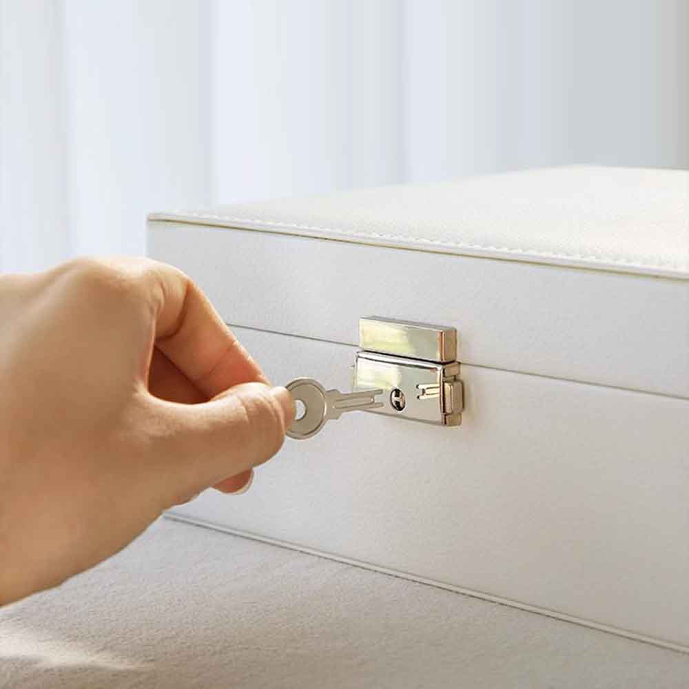 Double Layer Jewelry Box PU Leather Organizer with Lock for Earrings Rings Necklaces Bracelets Storage Case