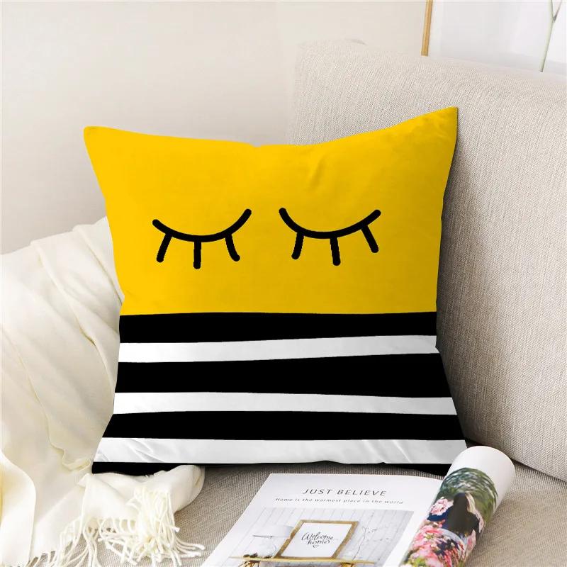 Yellow and Black Cartoon Bear Giraffe Throw Pillow Case Geometric Cushion Covers for Home Sofa Chair Decorative Pillowcases