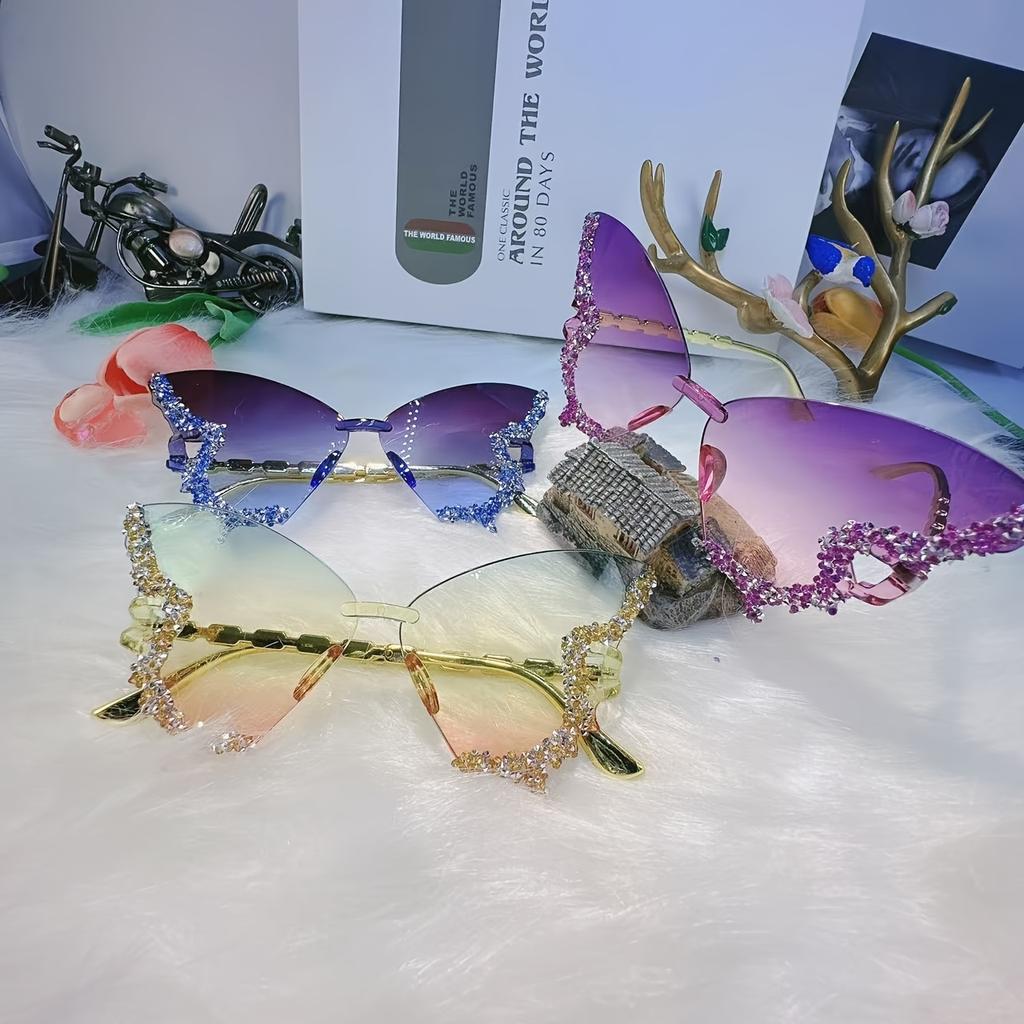 1 pièce lunettes mode populaire européenne et américaine serties à la main de strass modèle papillon pour fête festival mariage