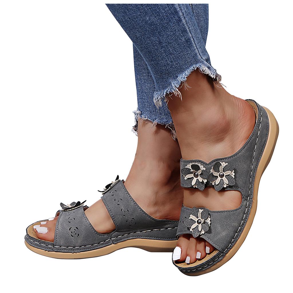 Women's Fashion Casual Platforms Floral Crystal Wedges Slippers Outdoor Shoes