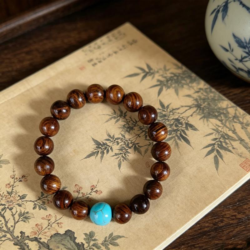 Natural Huanghuali Wood Beaded Bracelet 1Pcs Black Smooth Polished Handcrafted for Daily Wear Birthday Gift for Friends Family