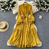 French retro elegant dress women's design sense single-breasted buckle loose waist straps show thin temperament knee-length dress