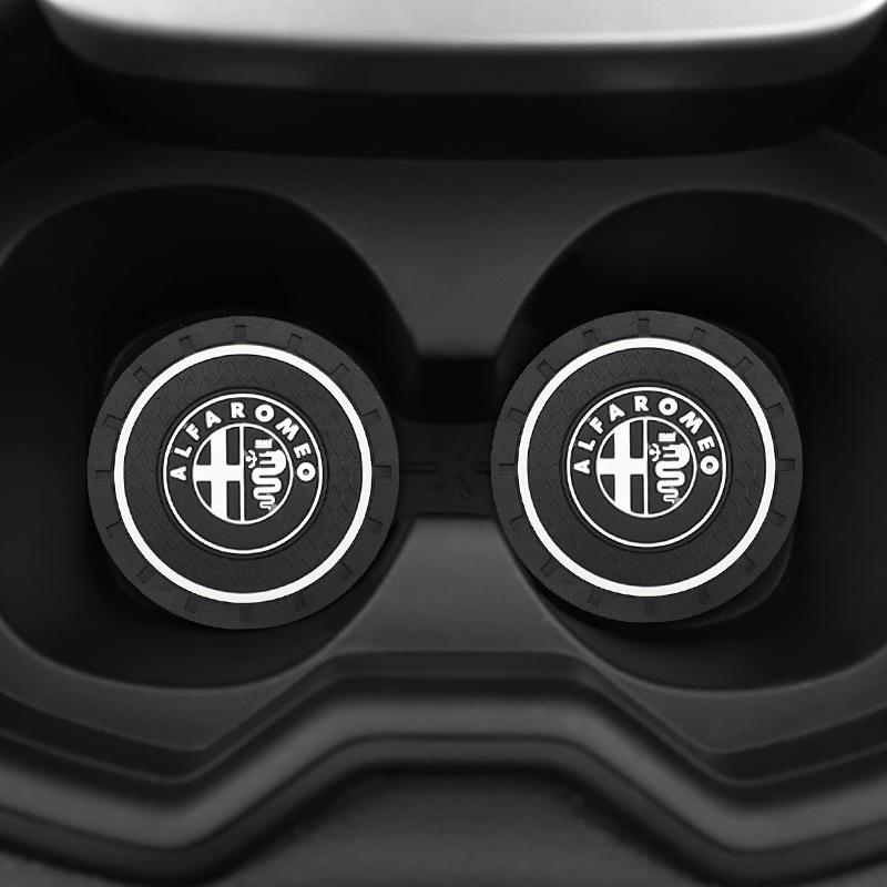 Keychain Silicone Car Coaster Auto Anti-slip Pad Water Cup Slot Mat For Alfa Romeo 4C 159 166 Spider Giulia 156 Mito 147 Volante