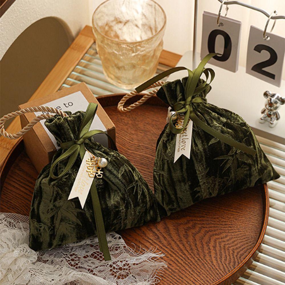 Dust Protect Gift Bag Ribbon Bow Drawstring Bag Portable Bag Velvet Candy Box Party Candy