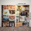 2pcs Retro US Route 66 Sign Printed Curtains, Designed for Light Filtering, Quality Material, Ideal for Vintage Style Home Windo