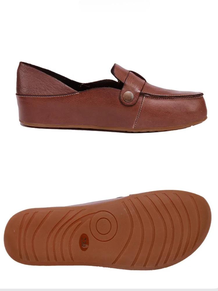 Johnature Retro Genuine Leather Soft Soled Shoes Loafers Round Toe Versatile Slip-on Women's Flat Shoes