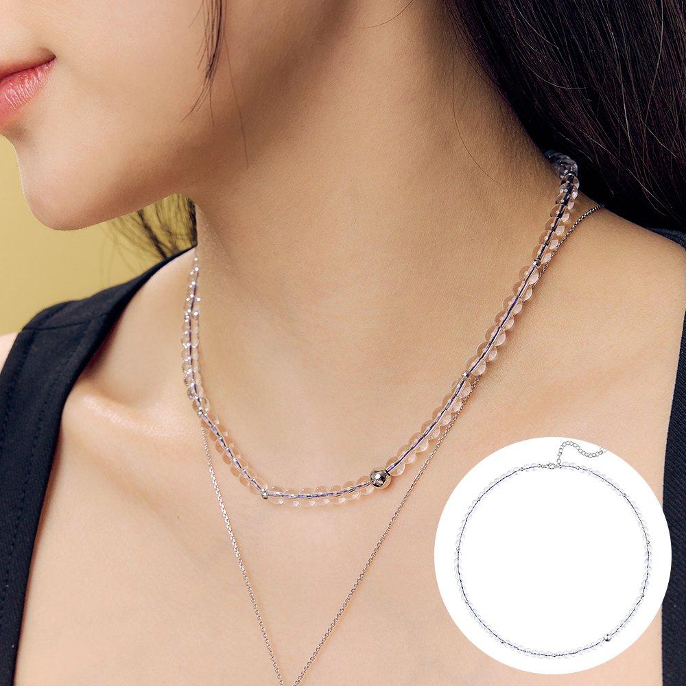 

[Rosemont] Silver Clear Ball Bead Necklace Polka Ra25B09J