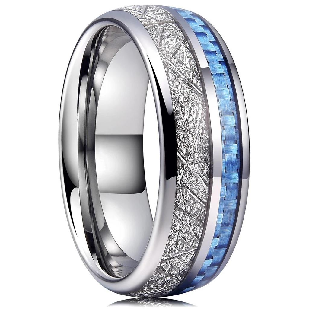 Blaue Abalone-Muschel-Einlagenringe für Herren, 8 mm Schwarze Gebürstete Edelstahlringe für Herren, Ehering Schmuck Geschenk
