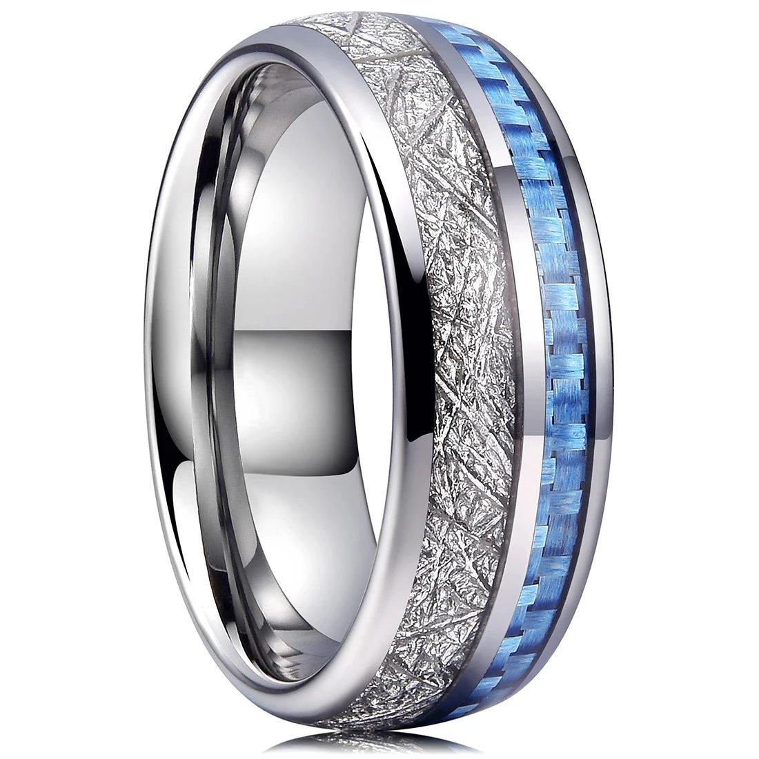 Bagues de luxe incrustées d'opale rouge et de météorite pour hommes et femmes, Bagues fashion 8 mm couleur cuivre pour hommes en acier inoxydable, Bijoux d'alliance 11 gray