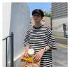 Men's Striped High Street Loose Fit T-Shirt - Trendy Summer Hong Kong Style for Couples and Students