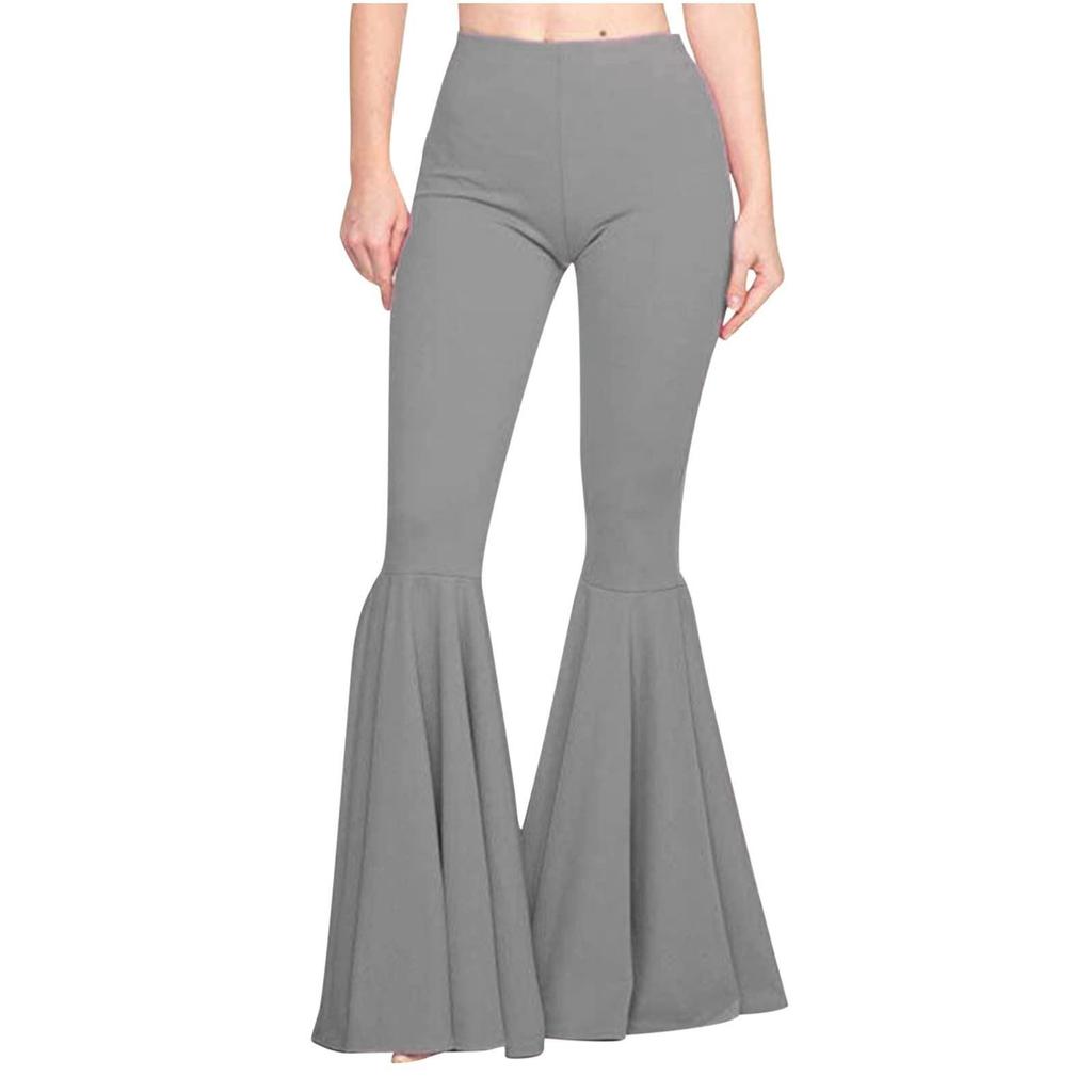 Calças femininas de cor sólida cintura elástica esporte estiramento flare correndo calças casuais