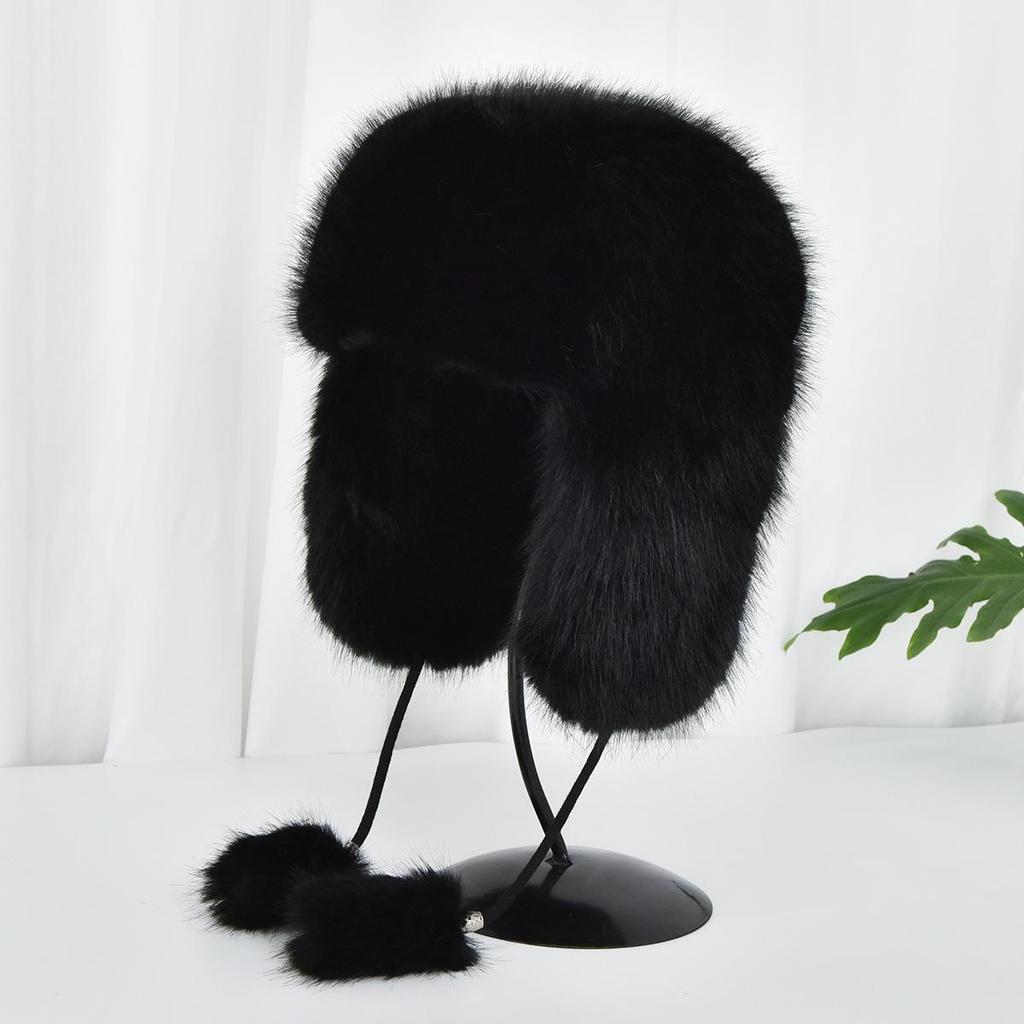 Unisex Faux Fur Aviator Hat Thickened Faux Fox Fur Ushanka with Ear Flaps Warm Winter Outdoor Hat