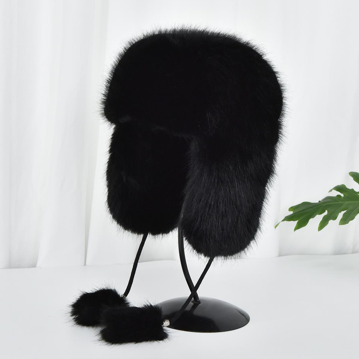 

Unisex Faux Fur Aviator Hat Thickened Faux Fox Fur Ushanka with Ear Flaps Warm Winter Outdoor Hat suit for 55-58 cm