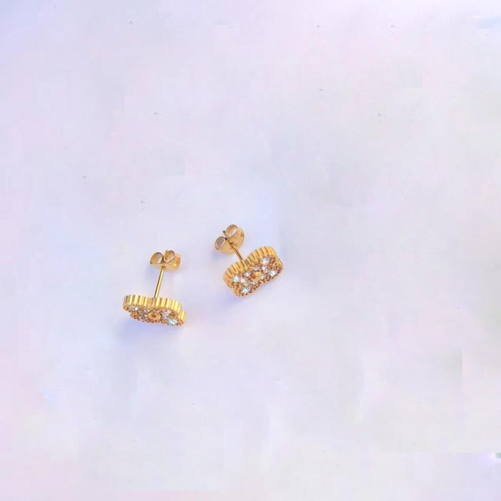 Clover Iced Out Zircon Anti Non Tarnish Free Stainless Steel Waterproof Fashion Jewelry Bracelets Necklaces Earrings Ringfs Set