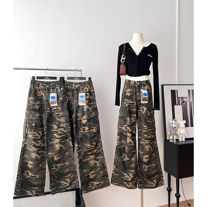 

Unisex Retro Camouflage Multi-Pocket Cargo Pants XS