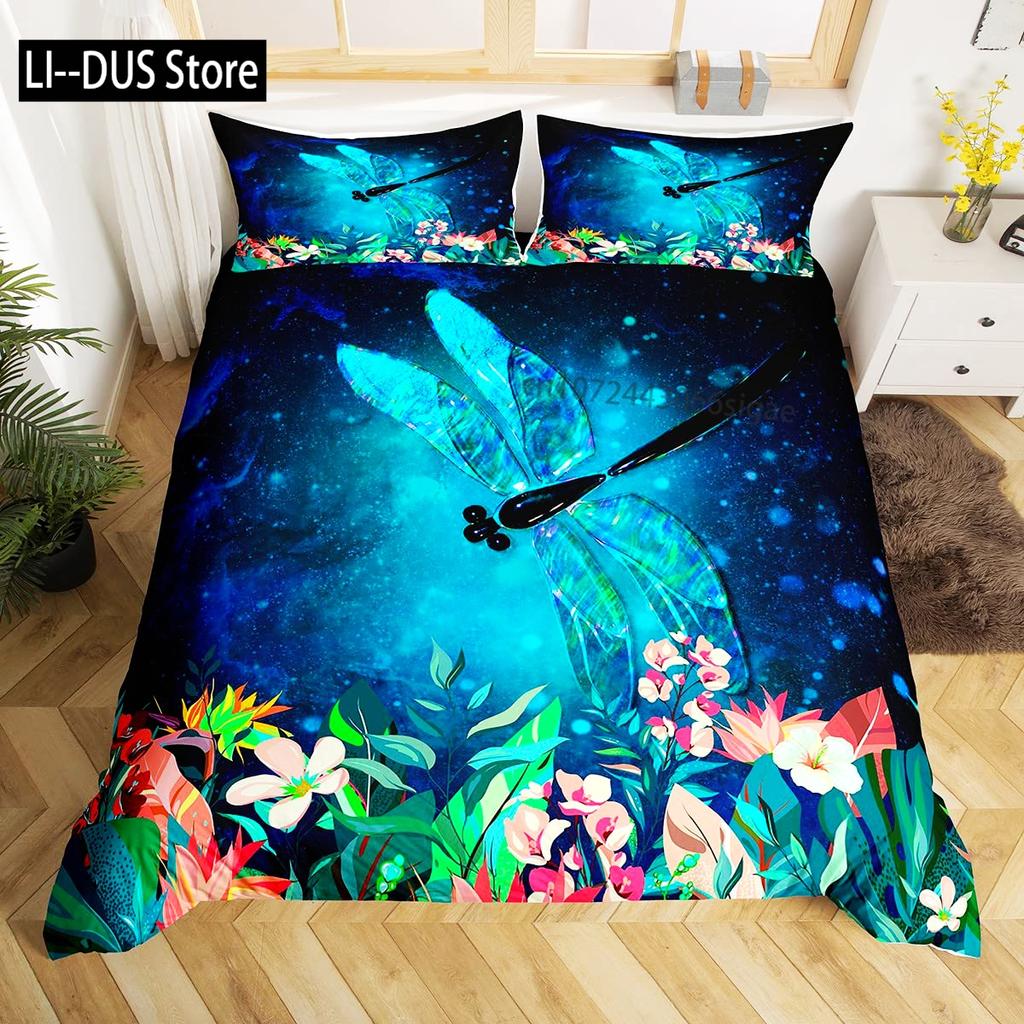 Comforter Colorful Dragonfly Wing Queen Size Bedding Set For Kids Teens Adult Comforter Decoration 3 Pcs Bed Set