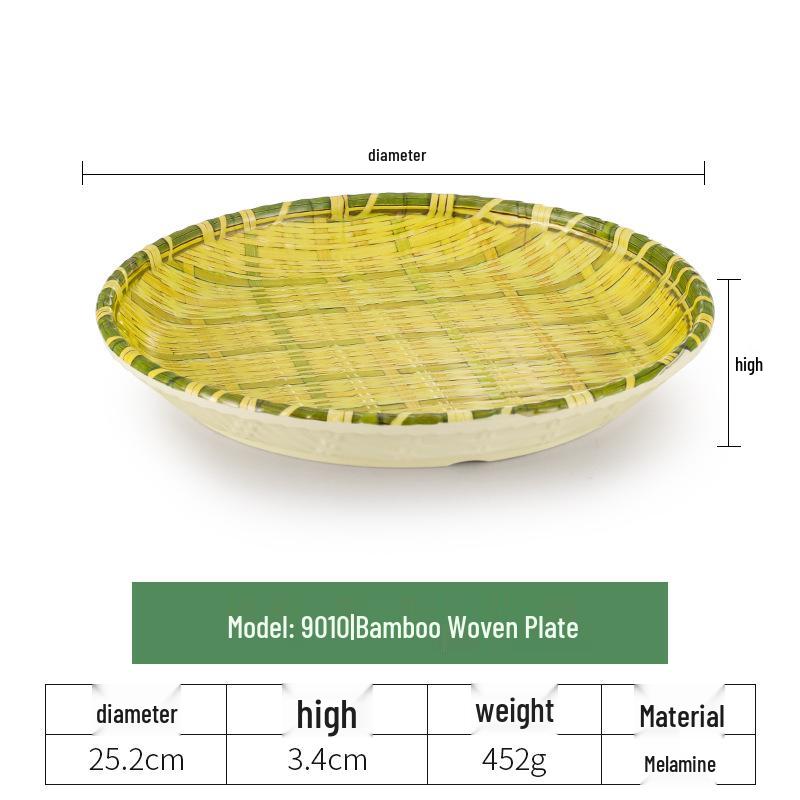 Kreative Melamin-Platte im Bambus-Web-Stil für Hot Pot, Grill und Dessert-Servieren