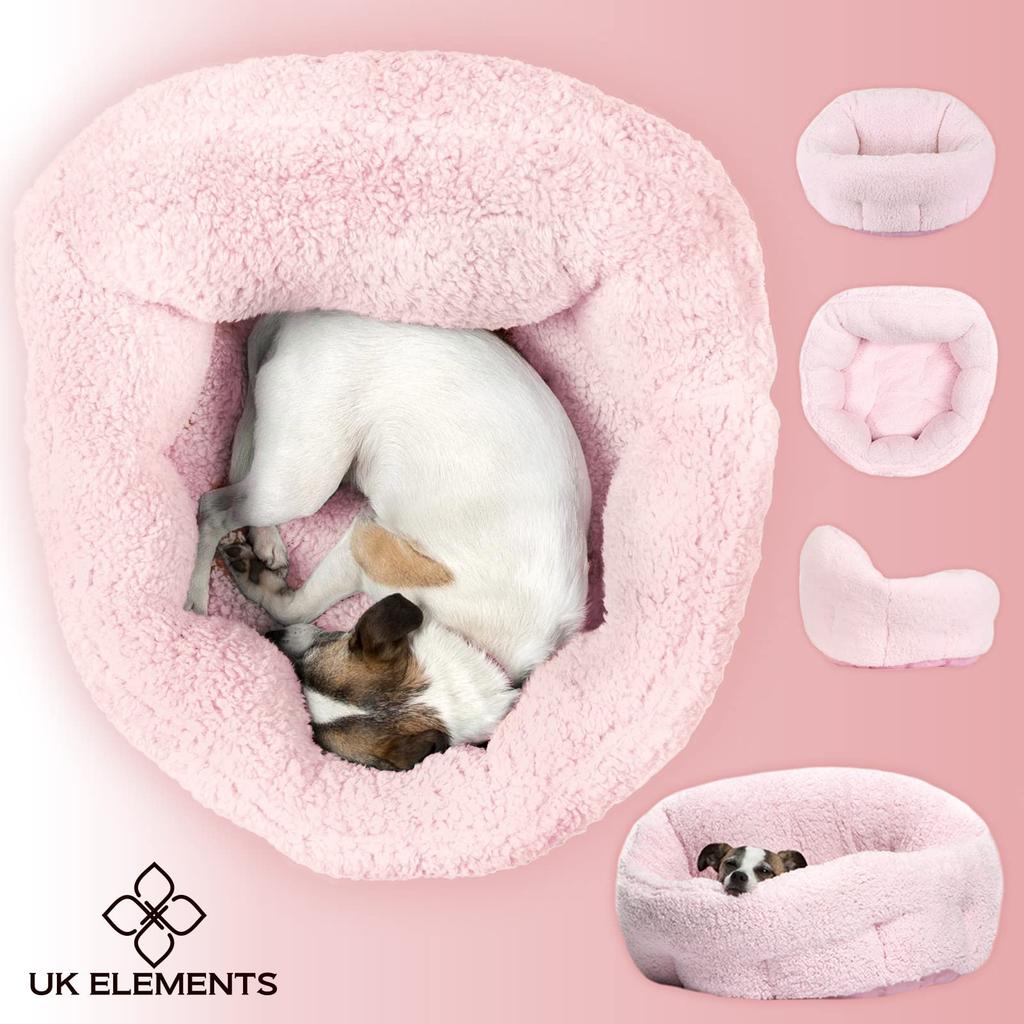 Washable Dog Bed for Winter for Small and Warm Official UK Elements Product (Perfect Cats, Dogs, Puppies) - Fluffy, Stretchy, Bed, (Pink)