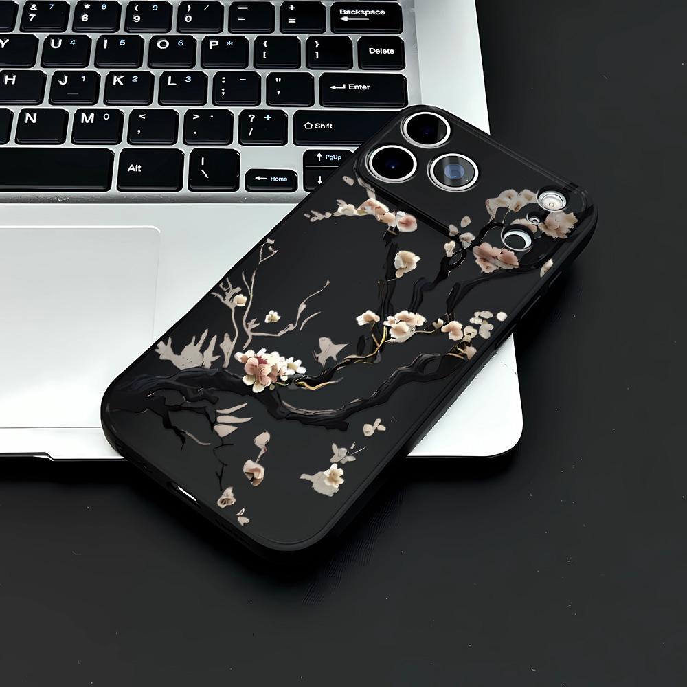 Tinte Pflaumenblüte Kamera Schutz Silikon Hülle Für Iphone 17 16 Plus 15 14 13 12 11 Pro Max 17Air Volle Kante Stoßfest Hülle