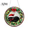 Christmas Porch Decorations 2D Acrylic Suncatcher, Stained Glass Style Black Cat Window Hanging, Colorful Holiday Ornaments Hanging Plaque with Chain