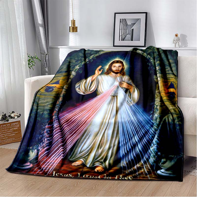 Retro Jesus Virgin Mary Art Flannel Blanket,Ultra Soft Warm Plush Throw for Home Bedroom Bed Sofa Cover Office Travel Gift Kid