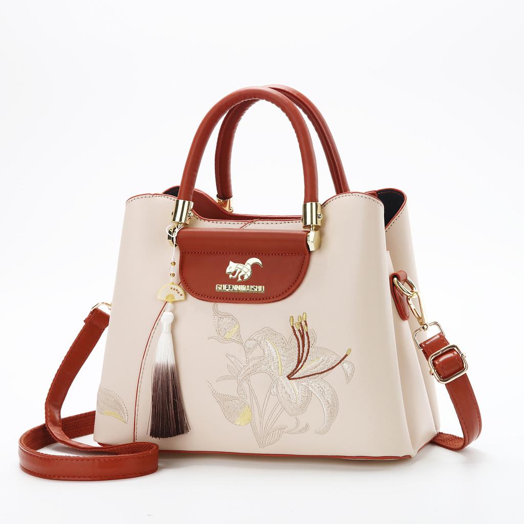 2025 neue Handtasche im chinesischen Stil mit Stickerei, zum Tragen für die Mutter mittleren Alters, Dame, Schulter, Crossbody, täglich, vielseitig