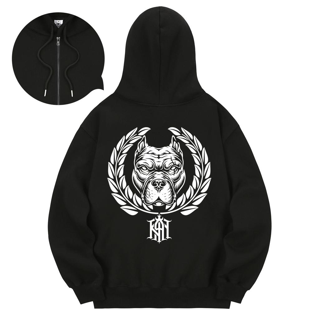 Kan6312 Khzb0195 Sweat à capuche zippé doublé polaire Pitbull Noir